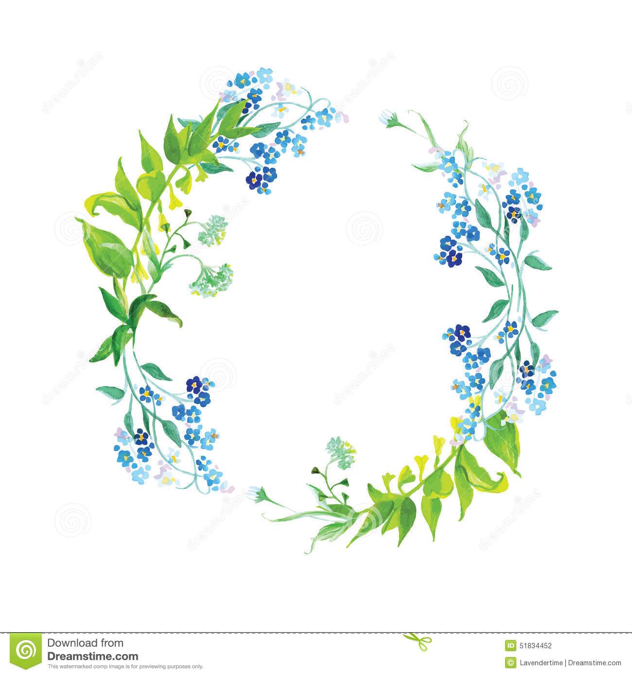 1300x1390 Forget Me Not And Herb Watercolor Round Vector Frame