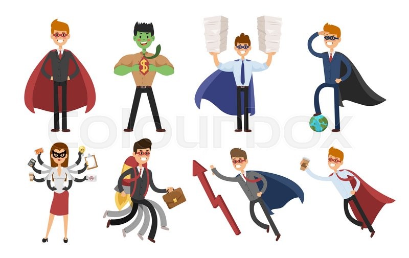 800x505 Superhero Business Man And Business Woman Vector Set. Super People