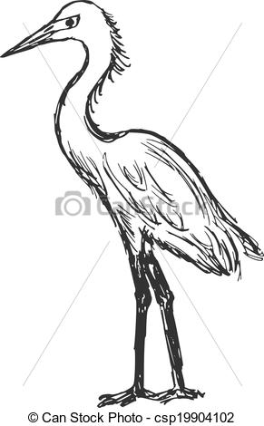 291x470 Hand Drawn, Cartoon, Sketch Illustration Of Heron.