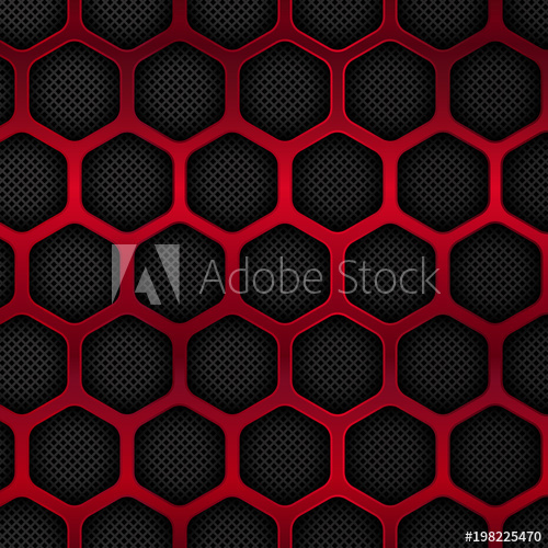 500x500 Black And Red Metal Background. Hexagon Pattern. Vector