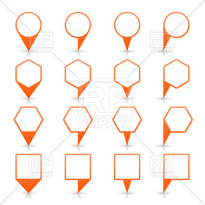 400x400 Blank Orange Map Pins Of Different Shapes Round, Square And