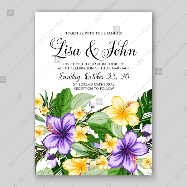 600x600 Tropical Wedding Invitation Background Vector Hibiscus Flowers