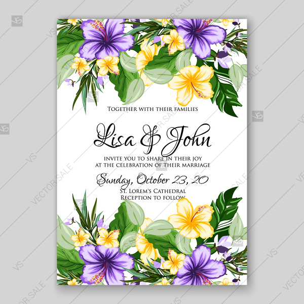 600x600 Tropical Wedding Invitation Background Vector Hibiscus Flowers