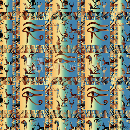500x500 Egyptian Hieroglyphs Vector Seamless Pattern. African Ethnic Check