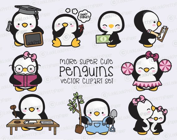 570x452 Premium Vector Clipart More Kawaii Penguins More Cute Etsy