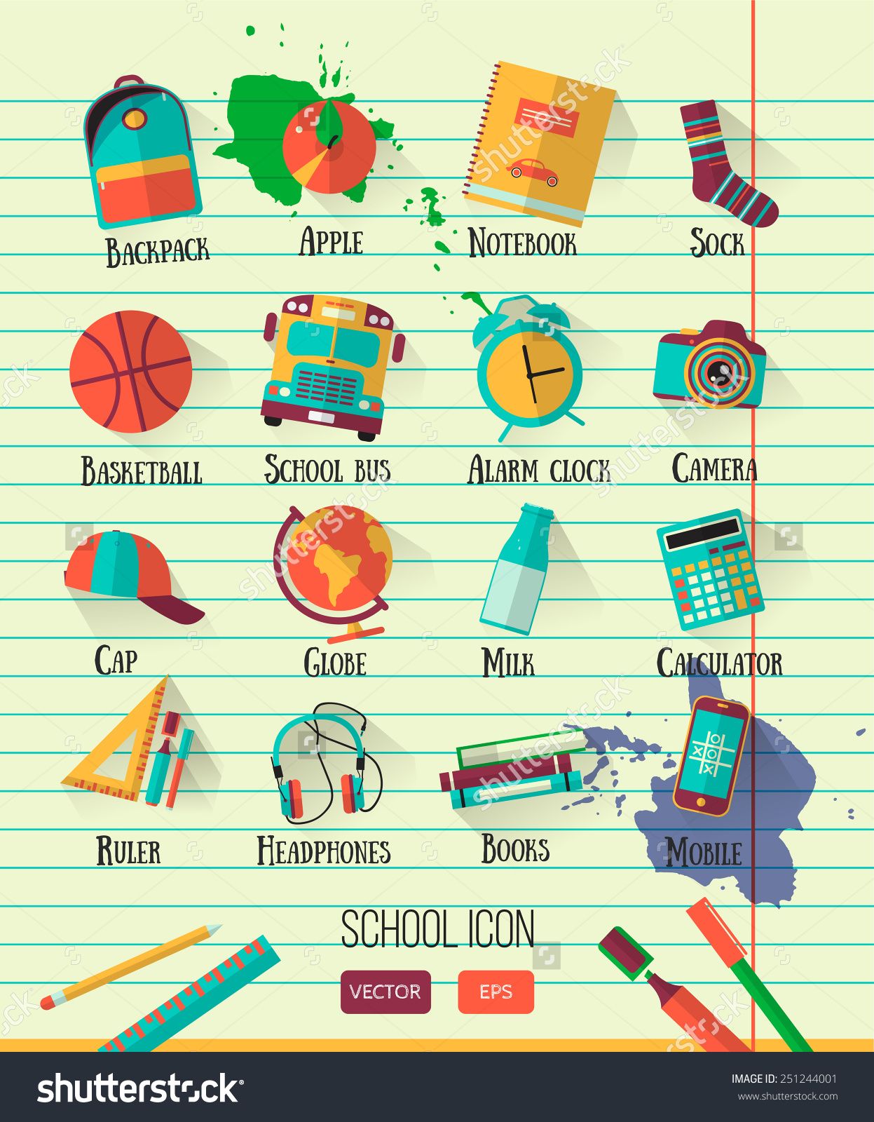 1247x1600 Vector School Workspace Illustration On Line Notebook Paper