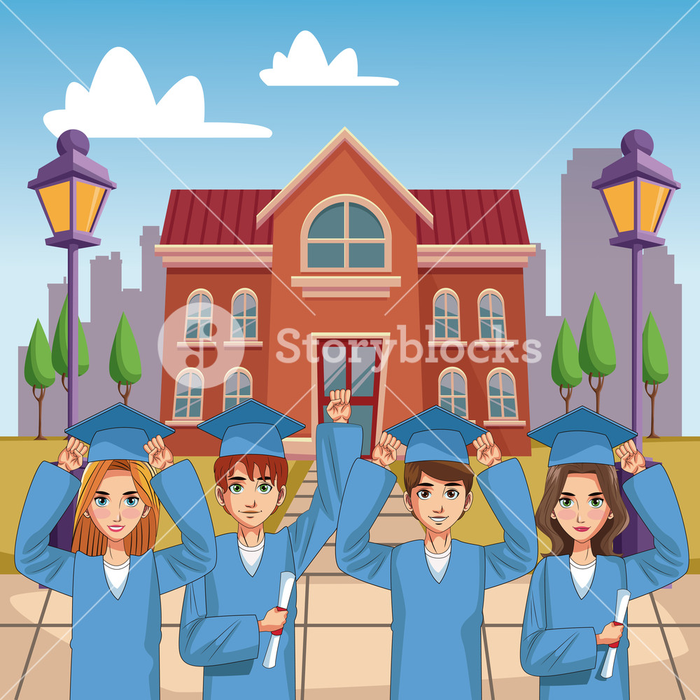 1000x1000 Young Students On High School Graduation Vector Illustration