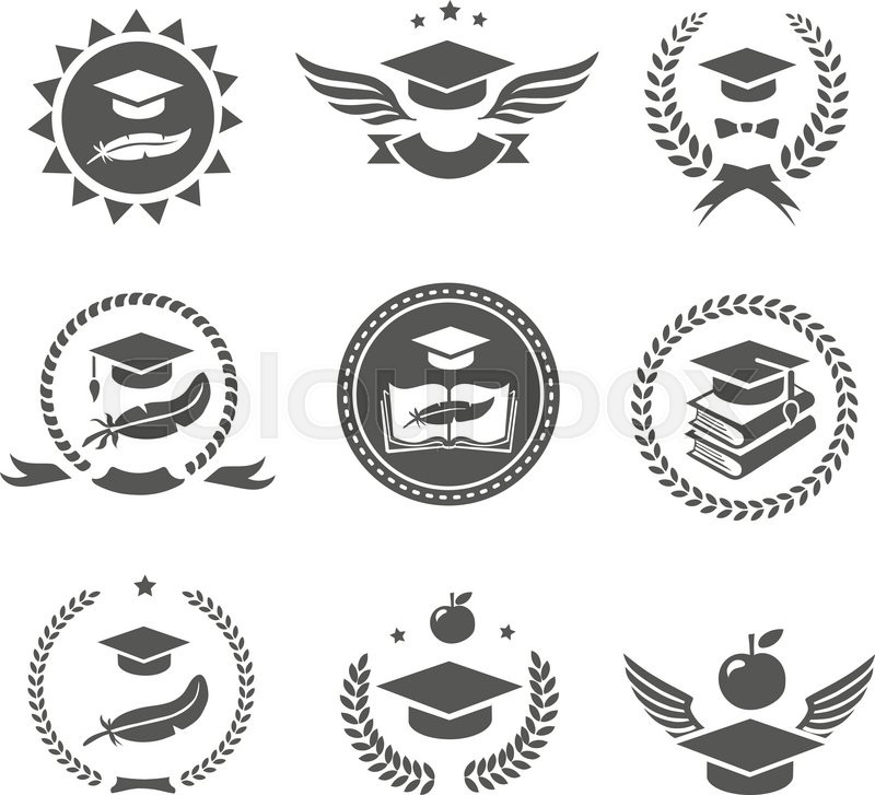 800x727 Graduation Cap Labels Set. College Study, Diploma And Hat Design