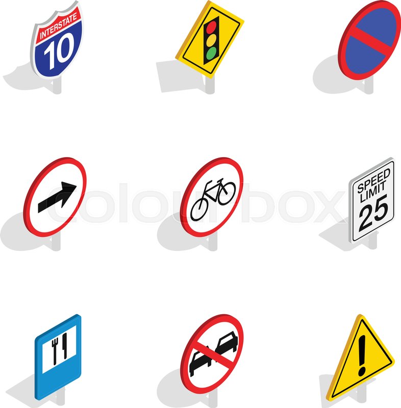 786x800 Road And Highway Sign Icons Set. Isometric 3d Illustration Of 9