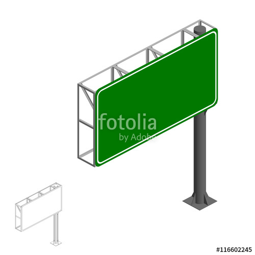 500x500 Blank Green Highway Sign. 3d Vector Illustration.3d Isometric St