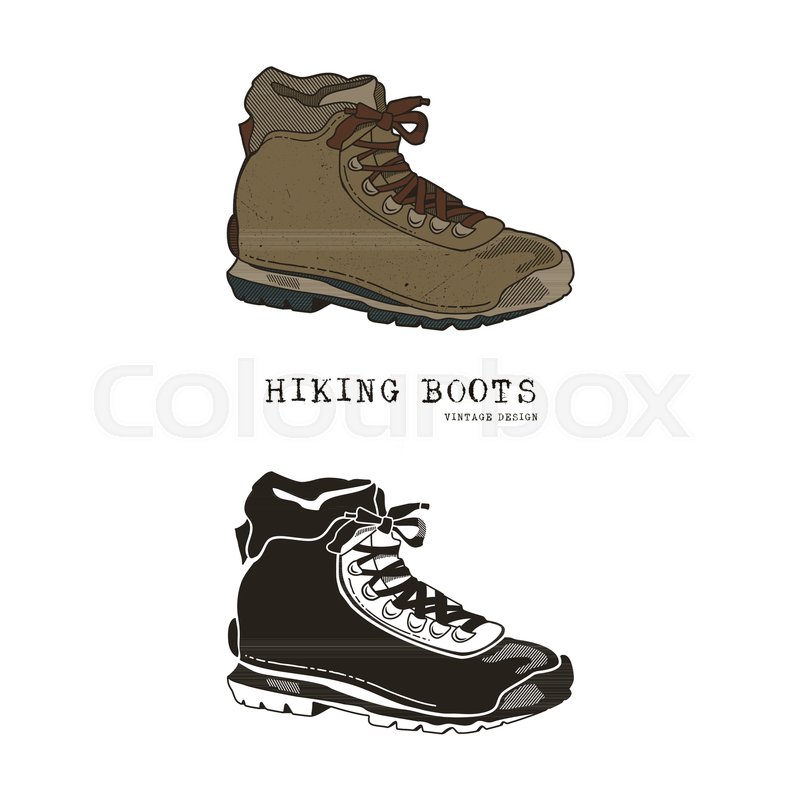 800x800 Vintage Hand Drawn Travel Boots In Retro Color And Monochrome