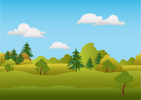 600x424 Spring Scenery Vector Illustration With Trees On Hill Free Vector