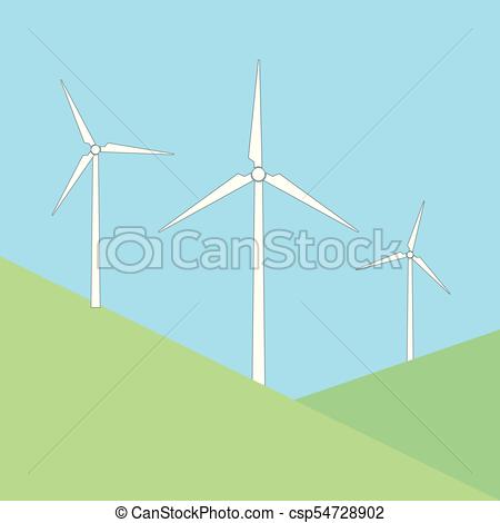 450x470 Windmills On The Hill Vector Illustration.