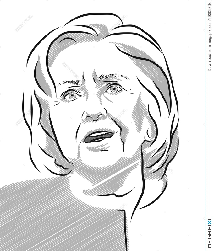 681x800 Hillary Clinton Portrait Vector Outline Illustration Illustration