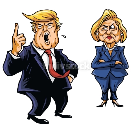 450x450 Editorial Use Only Donald Trump Cartoon Shouting And Hillary