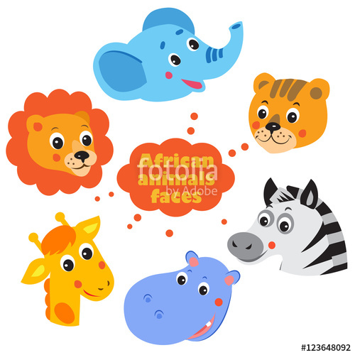 500x500 Forest Animals Faces Icons Set. Vector Elephant. Vector Lion