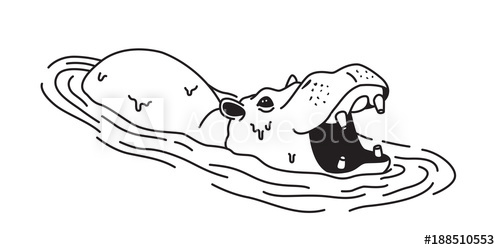 500x250 Hippo Vector Icon Hippopotamus Logo Swim Cartoon Doodle