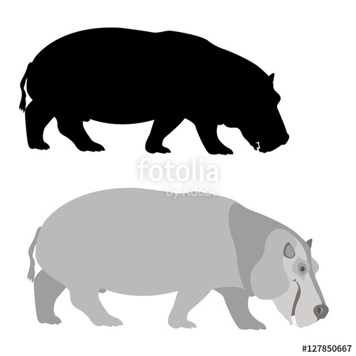 500x500 Hippo Vector Illustration Style Flat Set Black Silhouette Stock