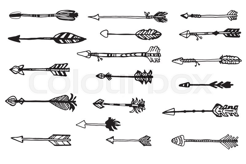 800x533 Doodle Hand Drawn Arrows Set. Vector Hand Drawn Sketch. Stock