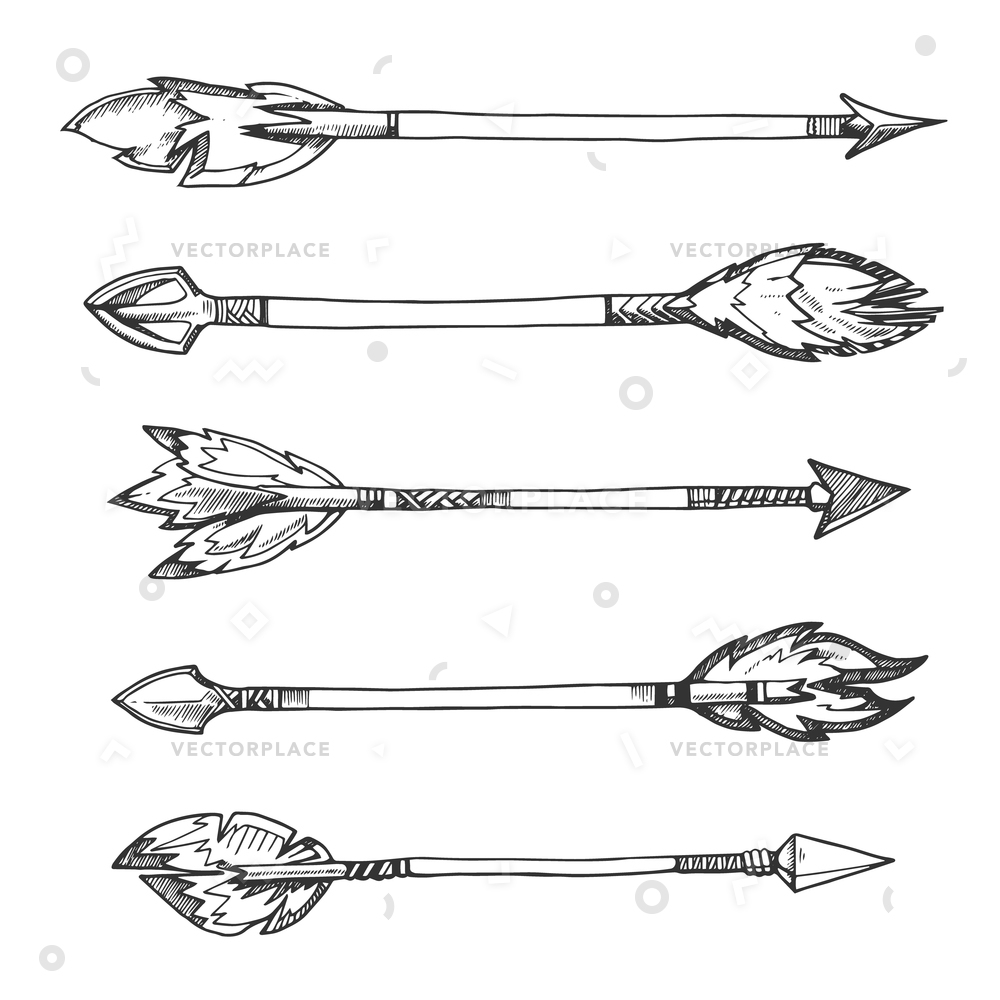 1000x1000 Tribal Indian Arrows Hand Drawn Decorative Vector Illustration