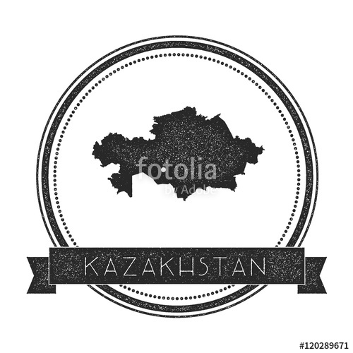 500x500 Retro Distressed Kazakhstan Badge With Map. Hipster Round Rubber