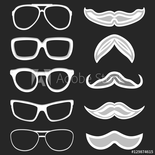 500x500 Set Of Hipster Nerd Glasses And Stylish Mustaches On Black. Web