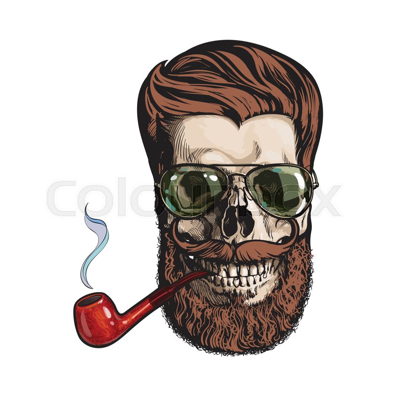 800x800 Human Skull With Red Hipster Beard, Wearing Aviator Sunglasses
