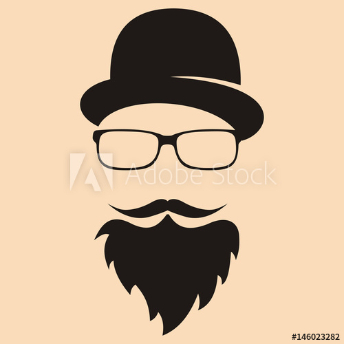 500x500 Fashion Silhouette Hipster Style. Hat, Glasses, Mustache, Beard
