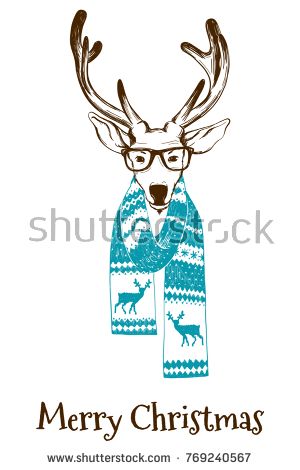 300x470 Portrait Of A Christmas Reindeer Dressed In A Winter Scarf And
