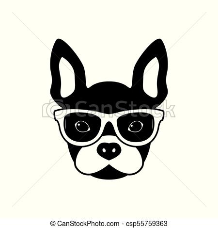450x470 Portrait Of French Bulldog With Glasses, Black And White Flat