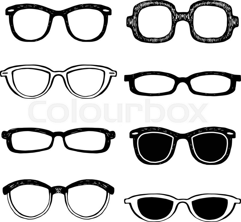 800x740 Drawn Glasses Vector Set. Retro Hipsters Style. Stock Vector