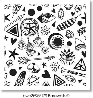 362x382 Art Print Of Black And White Doodle Illustration. Hand Drawn Ink
