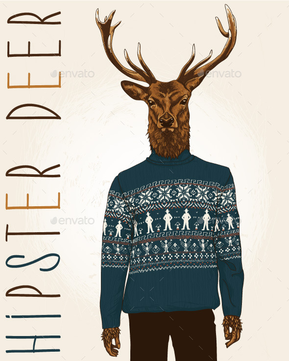 590x737 Hipster Deer In Sweater With People By Karnoff Graphicriver