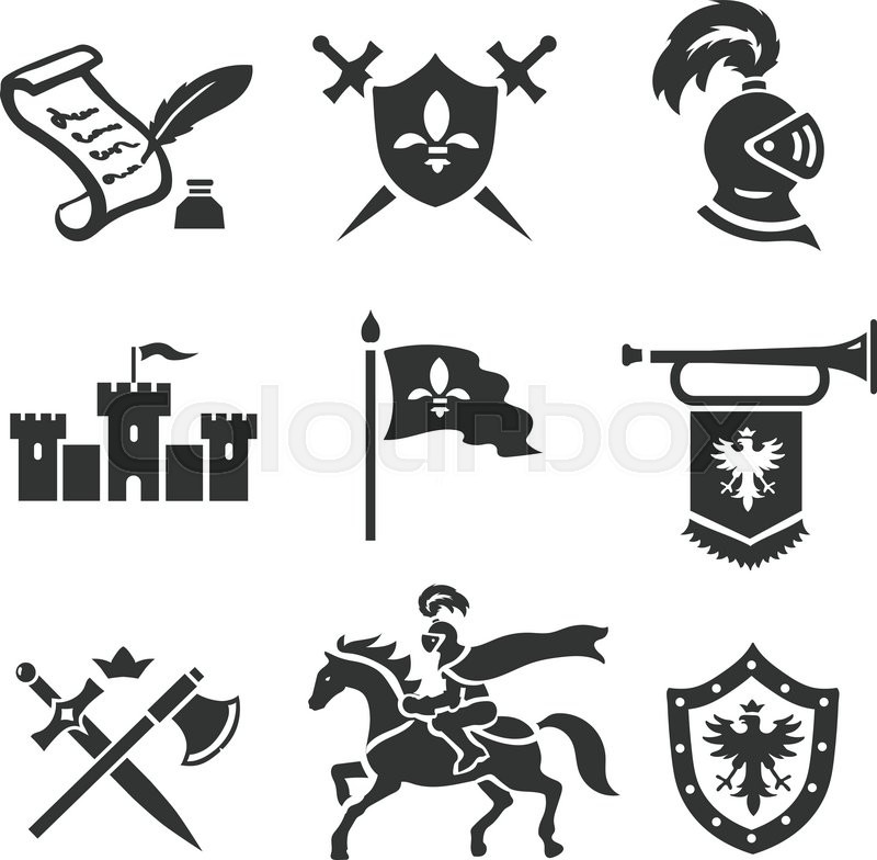 800x784 Knight Medieval History Vector Icons Set. Middle Ages Warrior