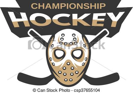 450x314 Hockey Goalie Mask With Two Sticks. Ice Hockey Sports Mascot Logo
