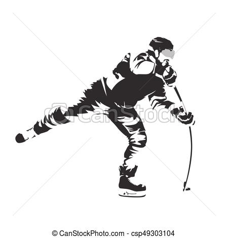 450x470 Shooting Ice Hockey Player, Abstract Vector Silhouette.