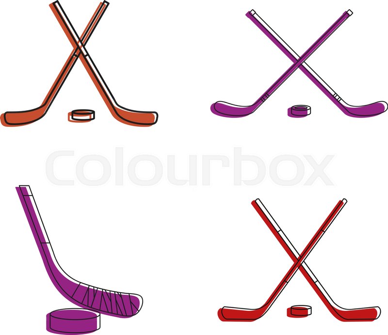 800x690 Hockey Stick Icon Set. Color Outline Set Of Hockey Stick Vector
