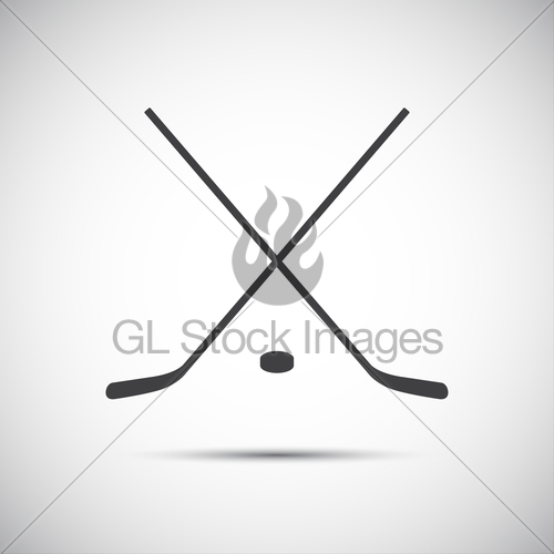 500x500 Simple Crossed Hockey Stick With Puck, Vector Icon Gl Stock Images
