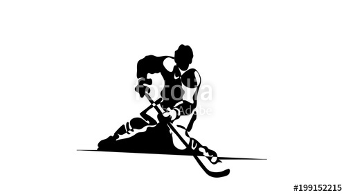 500x282 Continuous Line Drawing. Black And White Illustration Shows Hockey