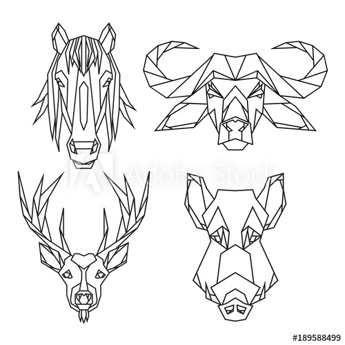 500x500 Geometric Vector Animal Set Of Bull, Deer, Horse And Wild Hog