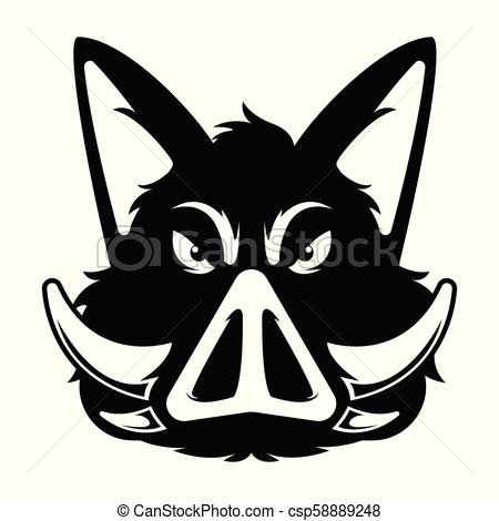 450x470 Wild Hog Or Boar Head Mascot Silhouette. Cartoon Angry Vector