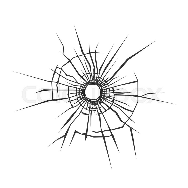 800x800 Bullet Hole In Glass. White Background. Vector Illustration
