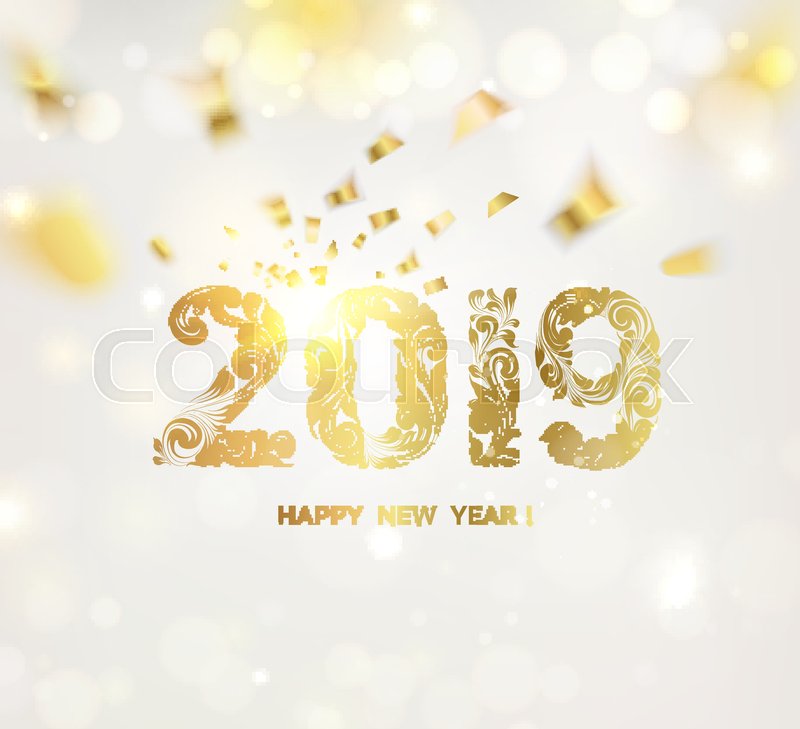 800x729 Happy New Year Card Over Gray Background With Golden Confetti
