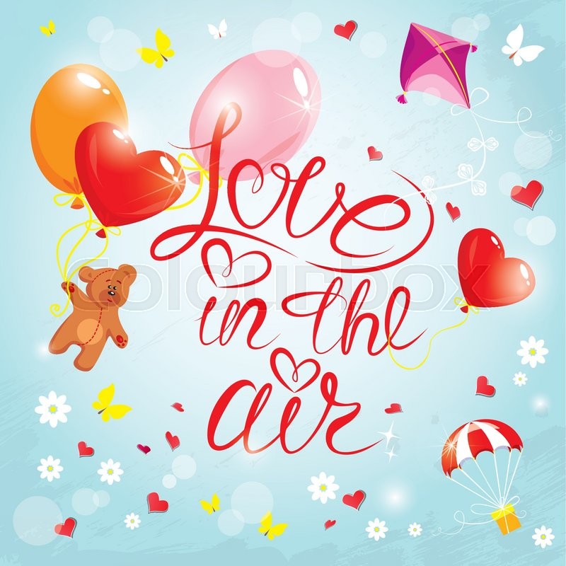 800x800 Holiday Card With Hearts, Butterflies, Flowers, Balloons, Kite