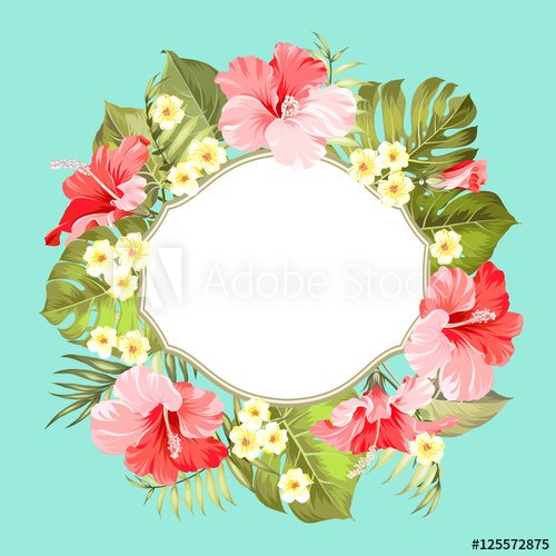 500x500 Tropical Flower Wreath With Place For Invitation Card Text. Happy