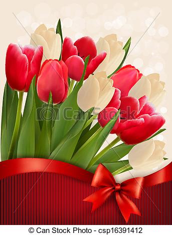 343x470 Holiday Background With Bouquet Of Red Flowers With Bow And Ribbon