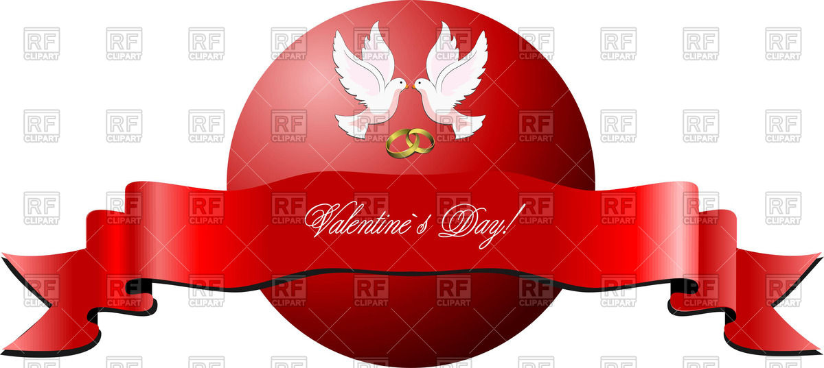 1200x537 Valentine`s Day Banner With Doves On Red Circle And Ribbon Vector