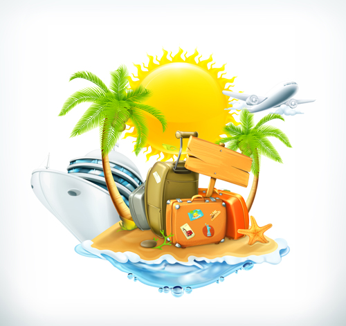 500x471 Sea Island Summer Holiday Elements Vector Background 04 Free Download
