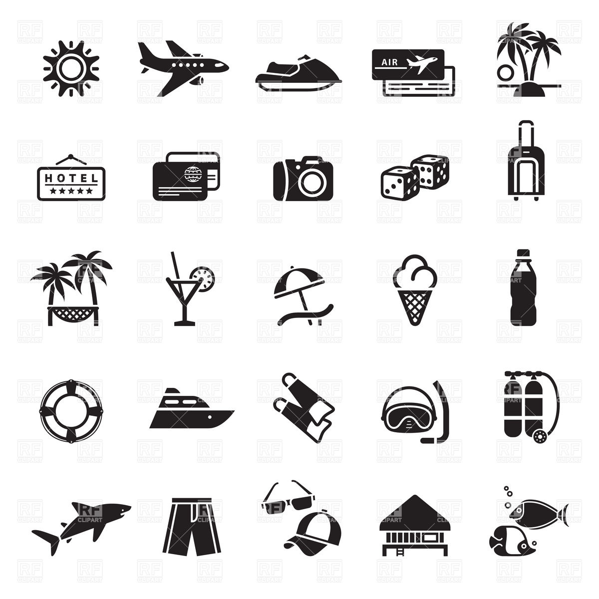1200x1200 Vacation, Travel And Summer Holiday Icons Vector Image Vector