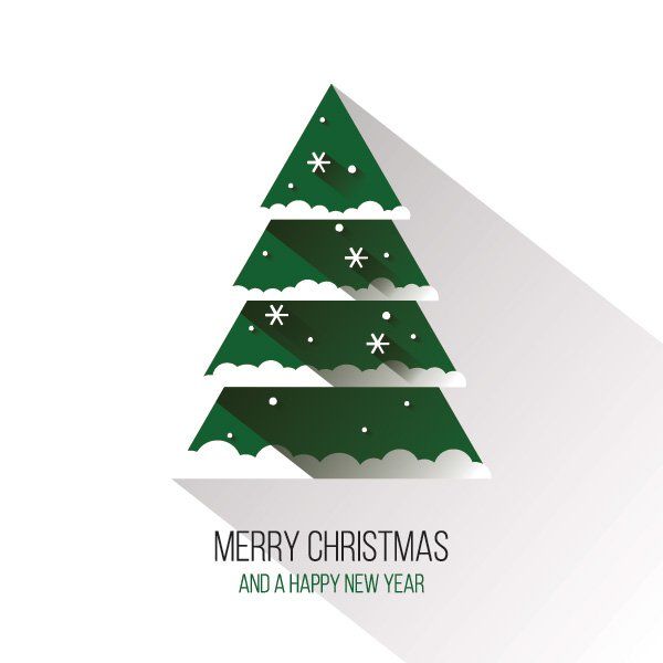 600x600 Flat Christmas Tree Vector Graphic Happy Holidays, Long Shadow